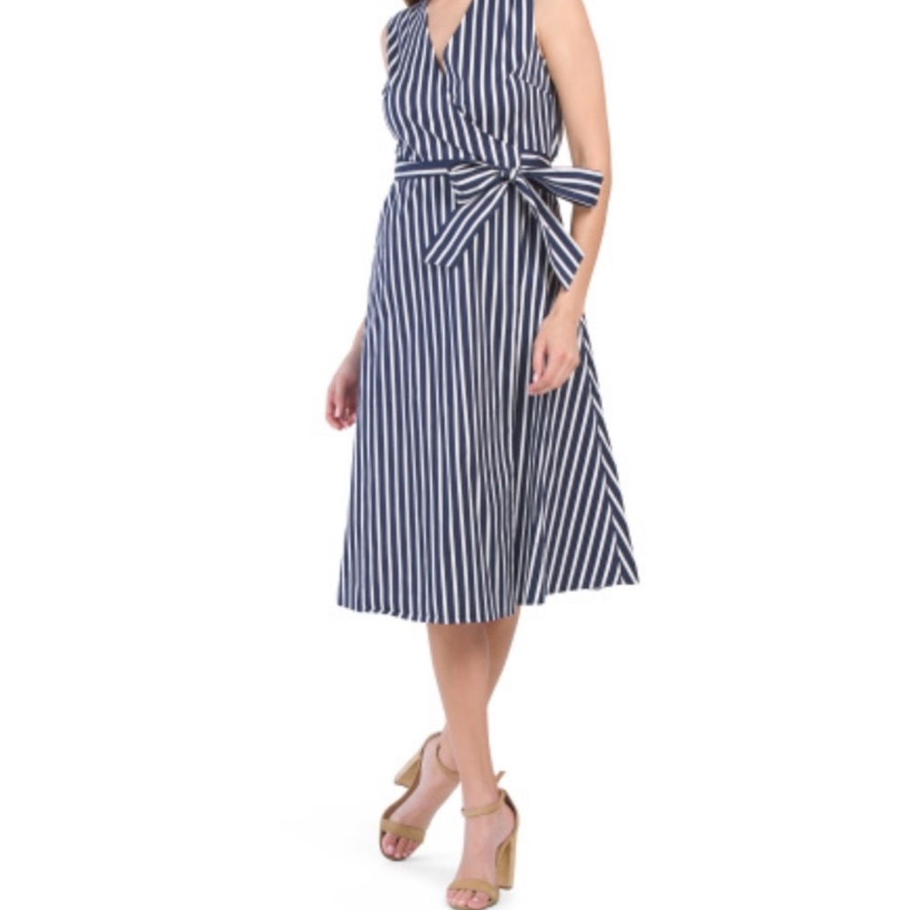 Draper James Miranda Stretch Wrap Dress Stripe Navy Size 0